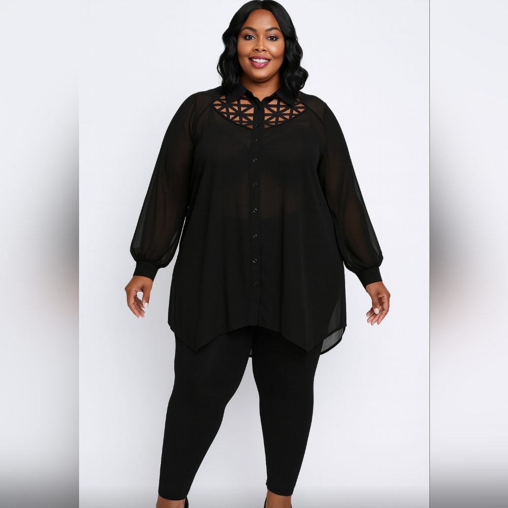 NWT City Chic Black Sheer Cross Hatch top Sz S (16)